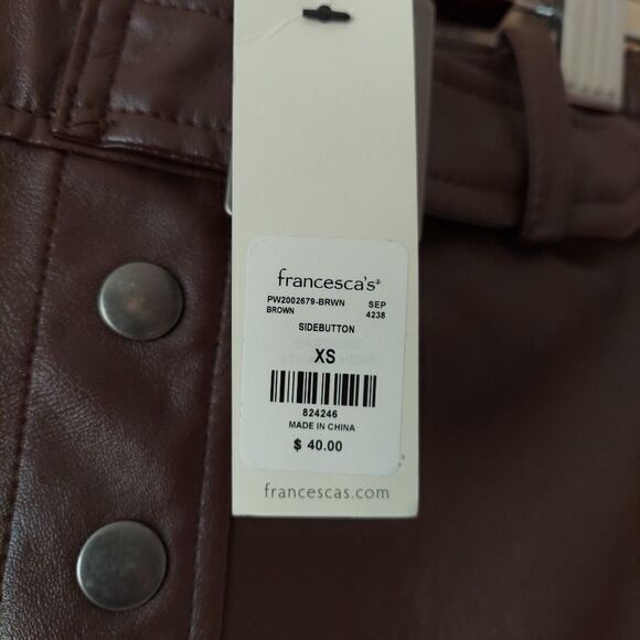 Francesca's Harper Heritage Brown Vegan Faux Leather Mini Skirt NEW Size XS - Picture 5 of 9